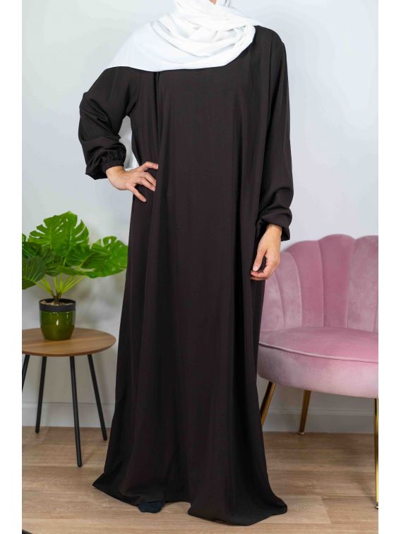 Abaya Elastische Ärmel - Dunkelbraun 3 - Wool peach - - - - - - - - - El Bassira