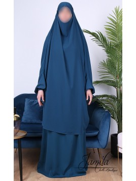 Jilbab Due Pezzi NAJMA Con Gonna E Top, In Lycra Leggera, Taglia Unica (38-56), Per Donna Musulmana, Per Preghiera E Ramadan, Nero
